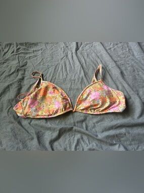 Floral Triangle Bikini Top in Orange & Pink